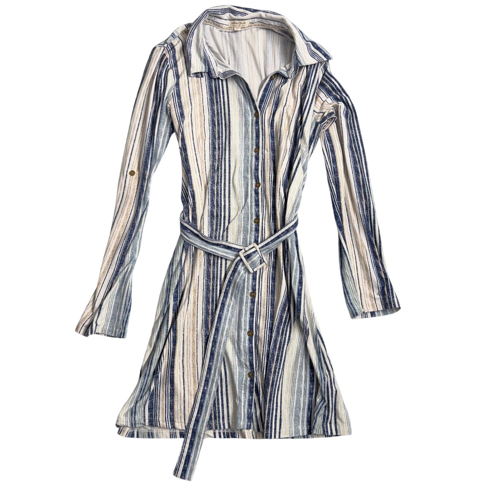 Ultra Flirt Striped Button Down Shirt Dress with Belt Size L long sleeve